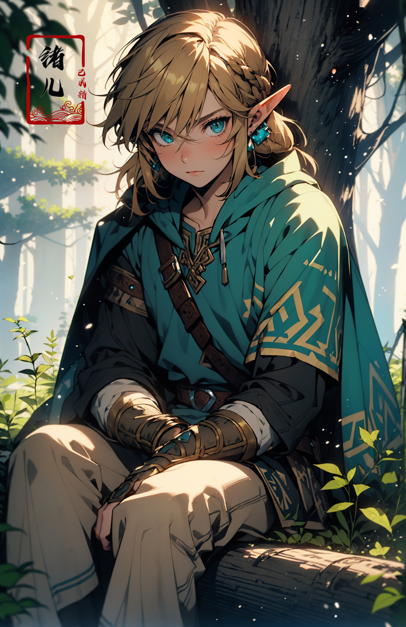 606247209521969075-3245496253-legend of zelda link between forest and ice, in the style of romantic illustrations, goblin academia, green and bronze, romantic.jpg
